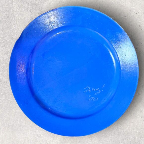 Suz Signed Fused Art Glass Plate 12in Blue Dichroic Modern Decor Gift Rainbow - Picture 4 of 8